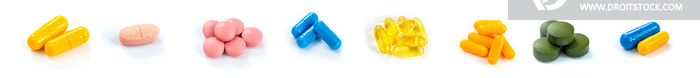 Supplements and vitamins on a white background. Selective focus.