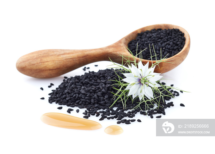 Black cumin oil with flower