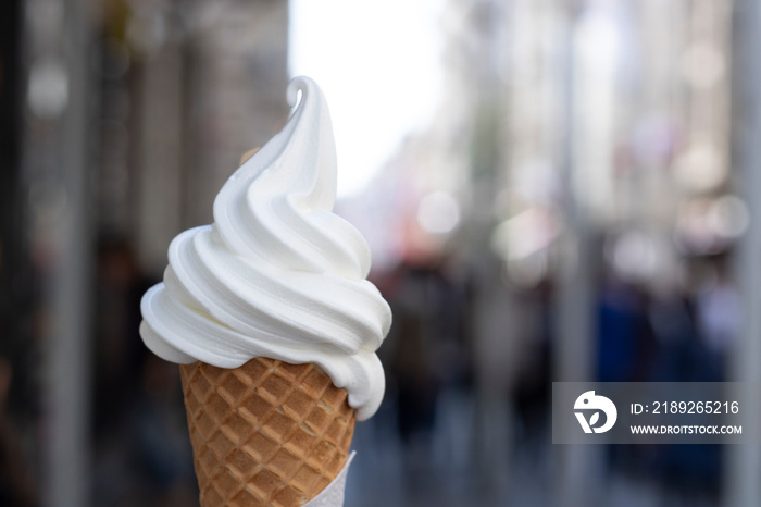 Simple vanilla ice cream in Taksim Square. Photographed by hand.