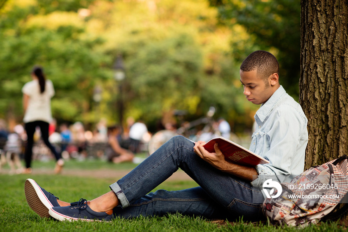 Man studying in park