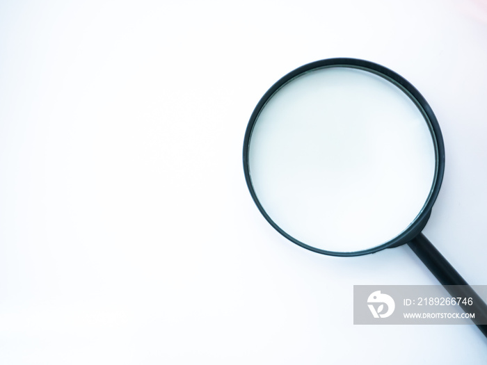 Magnifying glass object for zoom small letters to large and find or detect something on isolated whi