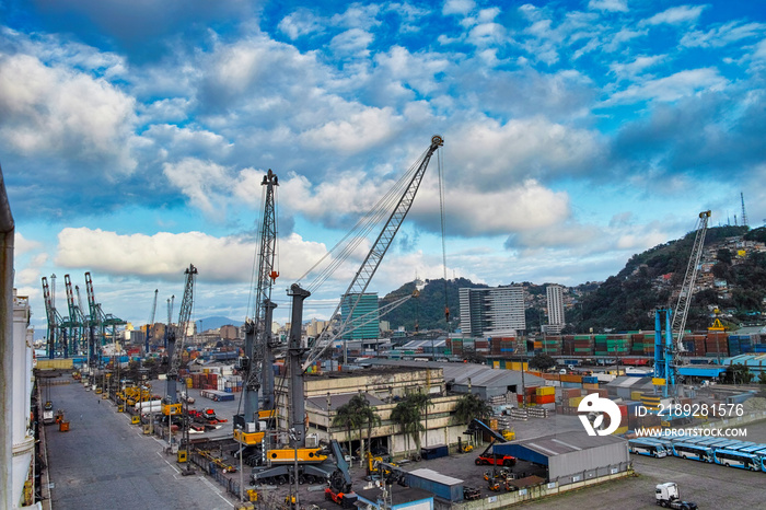 aeriall view take from a ship of santos harbour in brasil.