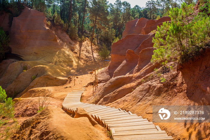 穿过Roussillon Les Ocres红崖的Ochre Path le Sentier des Ocres，位于
1288624273,单腿站立在水中的非洲琵鹭