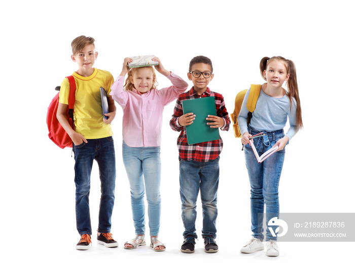 Cute little pupils on white background