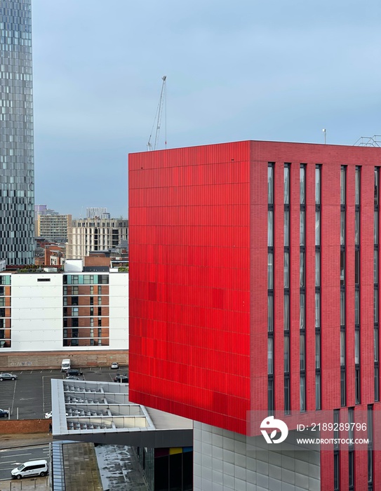 City view with modern buildings and landmarks. Taken in Manchester England.