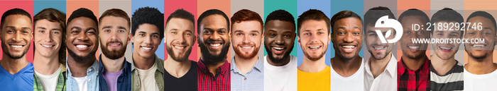 Portraits Of Smiling Multicultural Men Of Different Age Posing Over Colorful Backgrounds