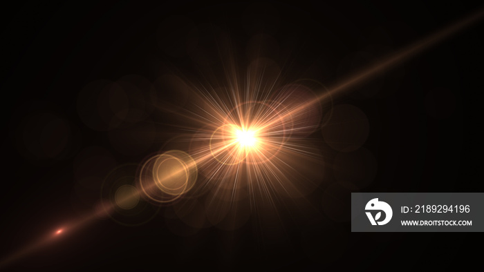 Lens Flare light over Black Background. Easy to add overlay or screen filter over photos