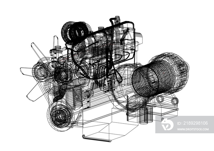 Car Engine blueprint - isolated