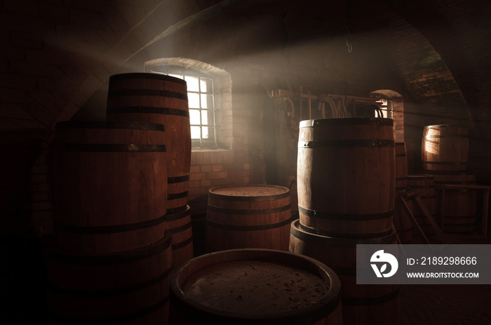 Barrel making workshop in old basement.