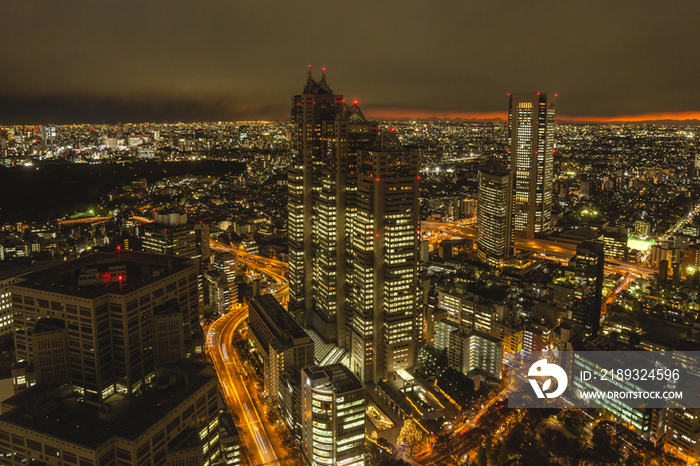 High rise buildings in Shinjuku at night,Tokyo,Japan