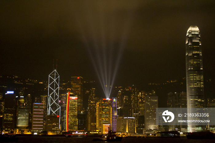 Illuminated high-rise buildings in Hong Kong