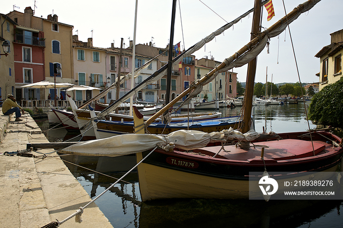 Yachts moored at harbor in Martigues,France