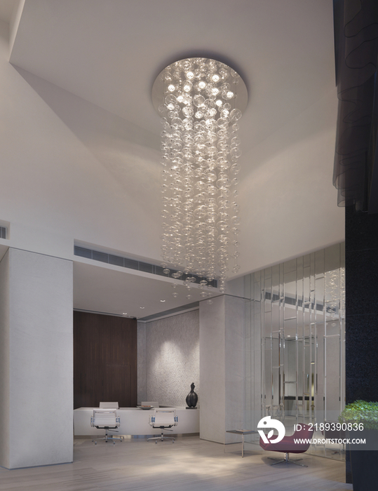 Elegant crystal chandelier in spacious modern house