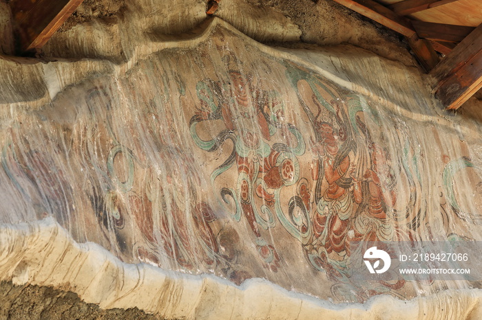 壁画遗存-莫高窟外。Dunhuang-Gansu省-中国- 0626