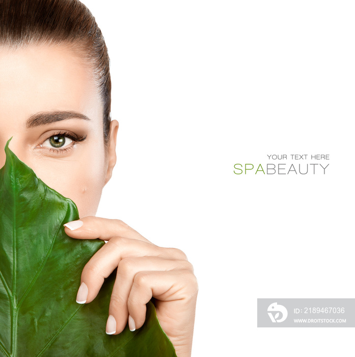 Beauty Spa Woman with a Fresh Leaf over Face