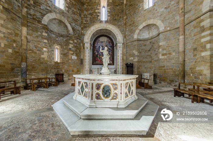 Statue of the baptismal font in the baptistery in Volterra