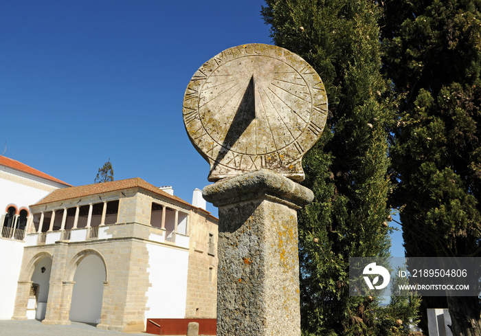 Stone sundial in Pateo de Sao Miguel, Palace of the Counts of Basto. Évora, World Heritage City by U