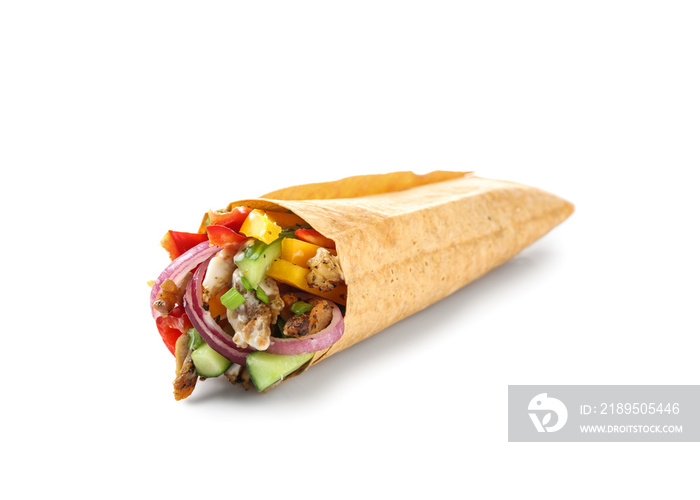 Tasty doner kebab on white background