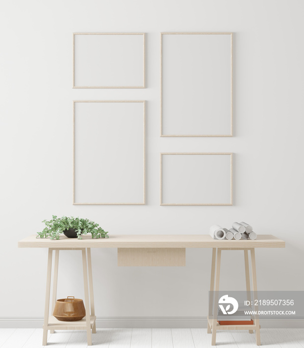 A couple of mock up poster frame in modern interior background top of the table in living room with 