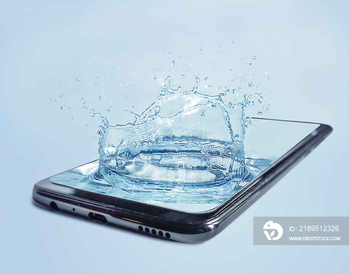 Splashes of water in a smartphone.