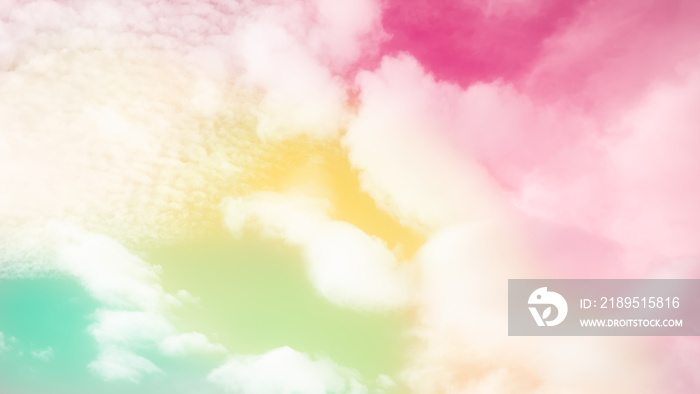 Green, red, yellow sun and Cloud sky pastel background. wallpaper rainbow colored. card or poster sw