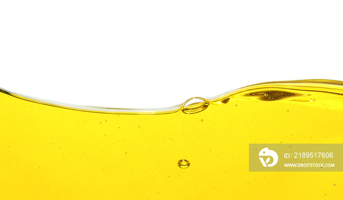 Vegetable oil and air bubbles inside oil isolated on white background.