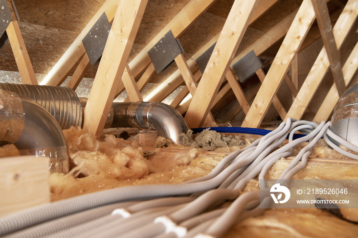 Residential Attic with Air Shafts and Electric Installations