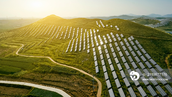 Solar photovoltaic base built by aerial photography mountain