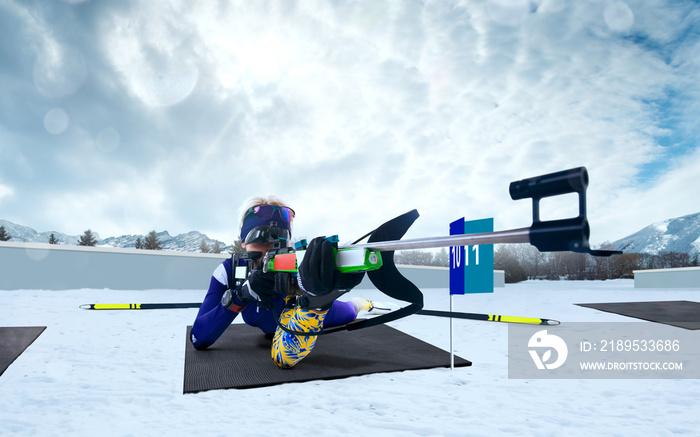 Biathlon. Skier biathlon champion. Winter Olympic sports.