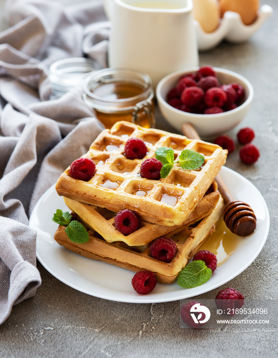 Homemade waffles with berries