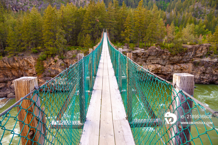 Kootenai Falls Suspension Bridge ove the Kootenay river near Libby Montana, USA