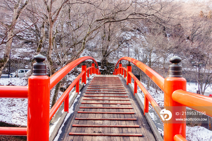 伊香保温泉　河童橋　冬　雪