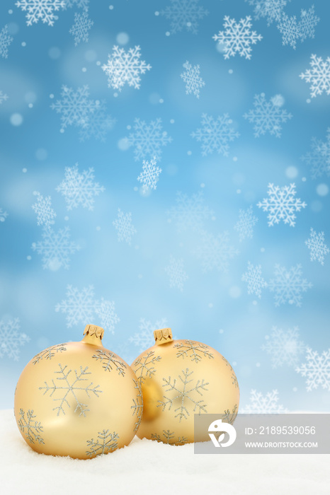 Weihnachten Gold Weihnachtskugeln Dekoration Hochformat冬季Schneeflocken Schnee