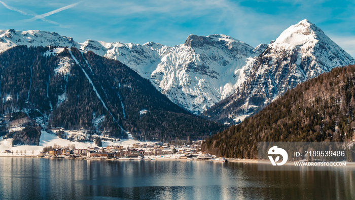 Beautiful alpine winter view with reflections at the Achensee-Pertisau-Tyrol-Austria