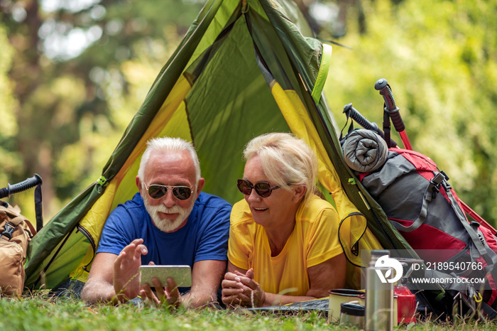 Senior couple in tent.