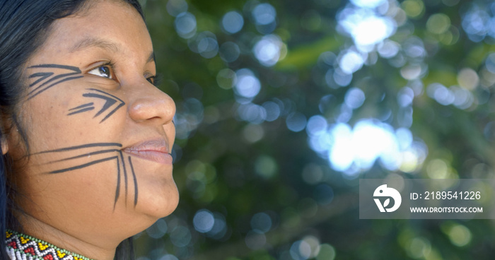 Female young indian from the Pataxó tribe. Brazilian Indian.