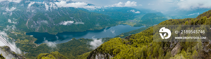 从附近的山上拍摄的斯洛文尼亚博欣杰湖全景