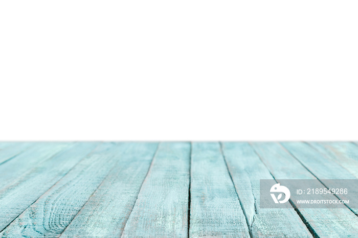 turquoise striped wooden tabletop on white