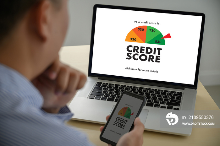 CREDIT SCORE (Businessman Checking Credit Score Online and Financial payment Rating Budget Money)