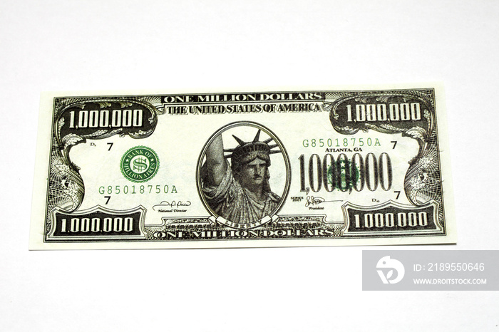 one million dollar bill on a white background