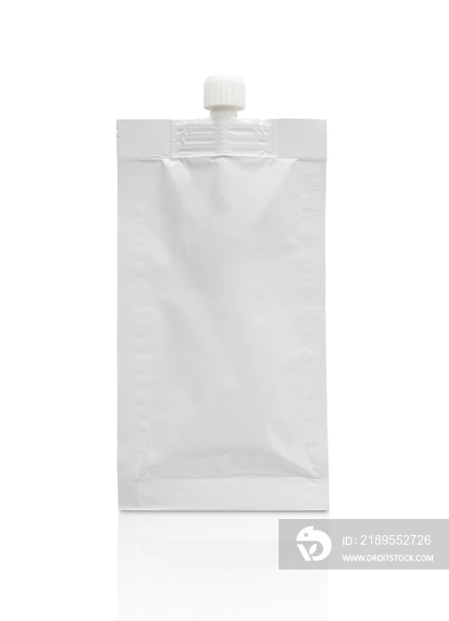 Blank white cosmetic cream sachet with plastic cap isolated on white background