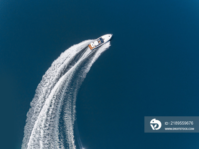 Aerial view of speed boat.