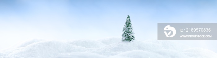 冬日景观背景，闪闪发光的白色雪堆上有一棵树