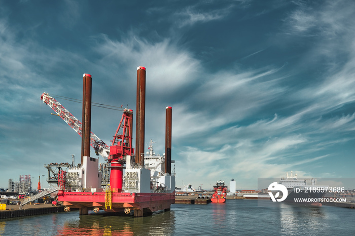 Wind power rigs in Esbjerg harbor. Denmark