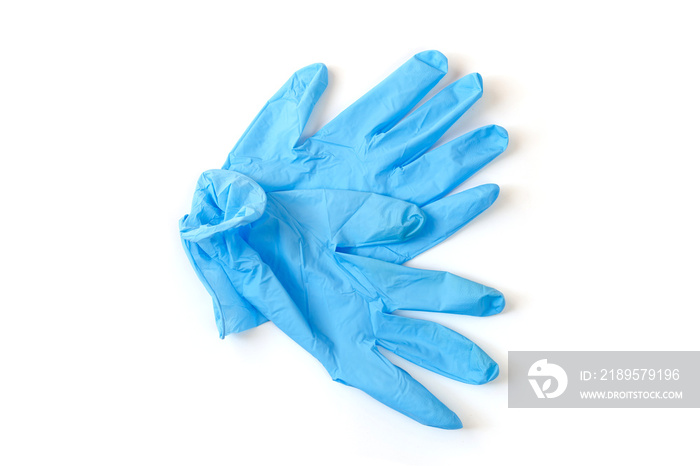 一副薄薄的蓝色医用乳胶手套一次性橡胶医用手套。保护对象。Reme