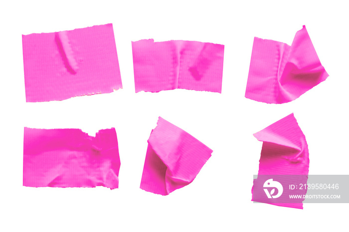 Set of Pink tapes on white background. Torn horizontal and different size Pink sticky tape, adhesive