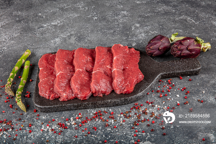 Steak raw. Barbecue Rib Eye Steak, dry Aged Wagyu Entrecote. Variety of Raw Black Angus Prime meat s