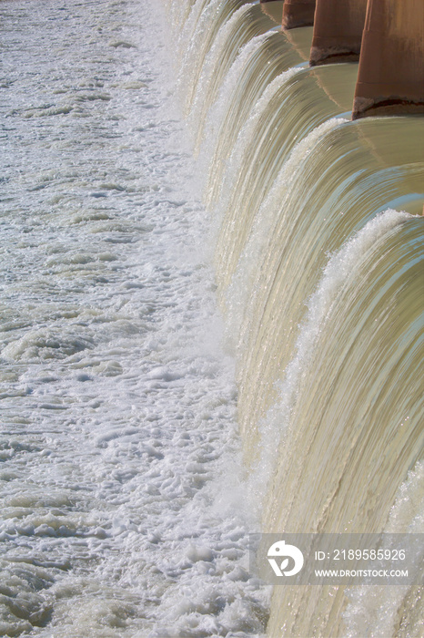 Water spills over the top of Silifke Dam on the Goksu River