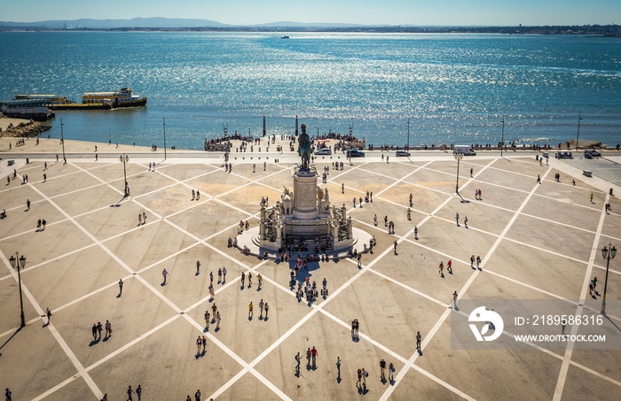 Commerce Square in Lisbon capital city, view from Rua Agusta Triumphal Arch, Portugal