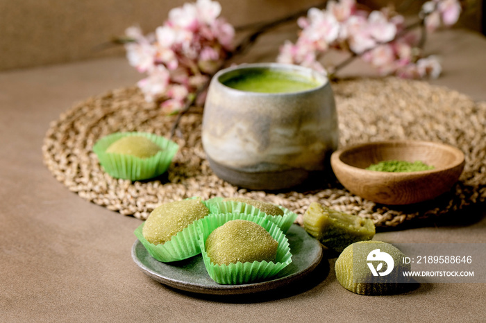 Asian rice dessert sweet green matcha mochi